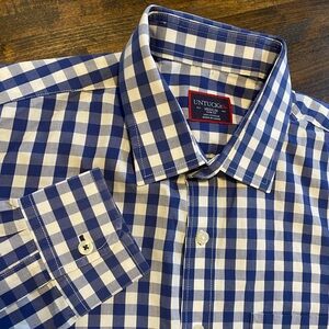UNTUCKit Mens Slim Fit Shirt Medium Gingham Button Down Blue White Check Plaid
